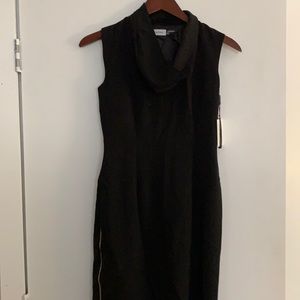 NWT Calvin Klein black cowl neck zipper dress